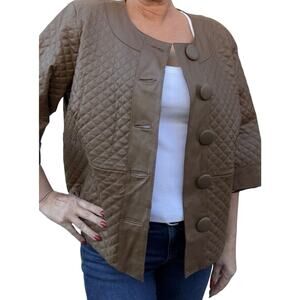 Terry Lewis L 100% Leather caramel teddy jacket quilted design with pockets.